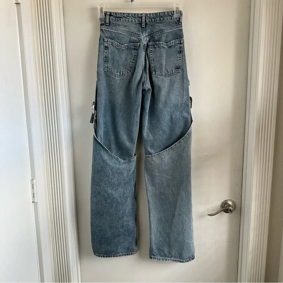 ZARA Rare Utility Cargo Jeans | Wide-Leg w/ Strap & Ring Details Size 2 - Picture 9 of 14